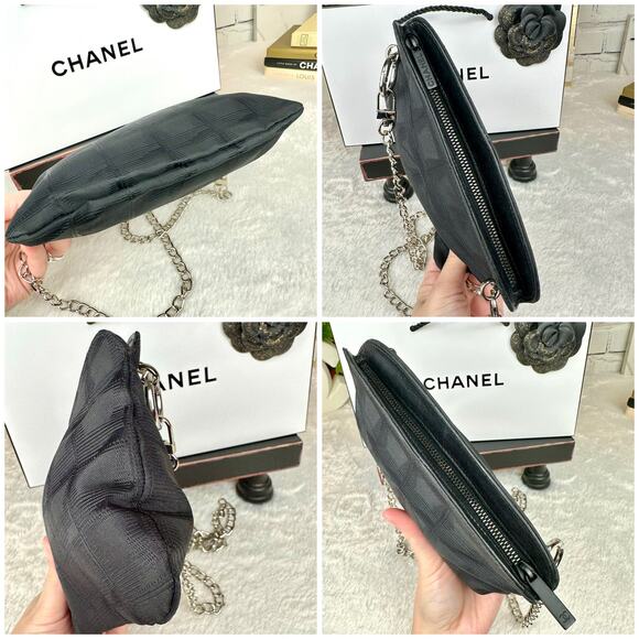 CHANEL Black Canvas New Travel Line Pouch wristlet, Crossbody Bag with Chains - Picture 9 of 16